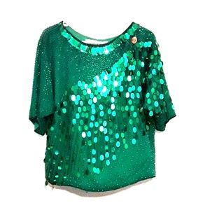 Vintage green beaded and large sequin blouse